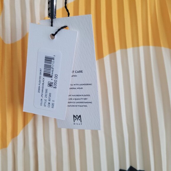 NWT MILLY Irene Zebra Pleated Midi Skirt Yellow/Black Size 0 - Picture 4 of 6